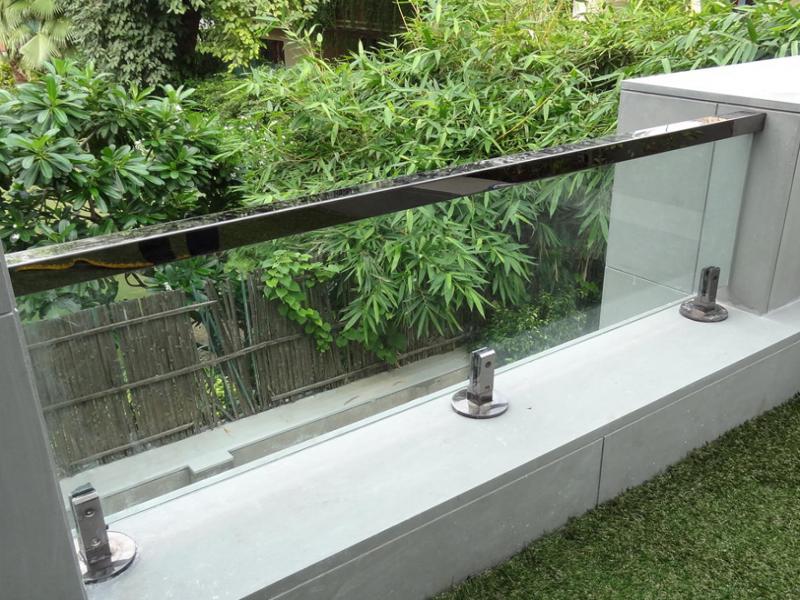 PVD Black Stainless Steel Handrail of 50x50 Square section top mounted on glass for Balcony railing