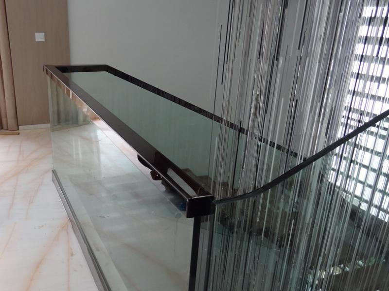 PVD Black Stainless Steel Handrail of 50x50 Square section top mounted on glass for staircase railing