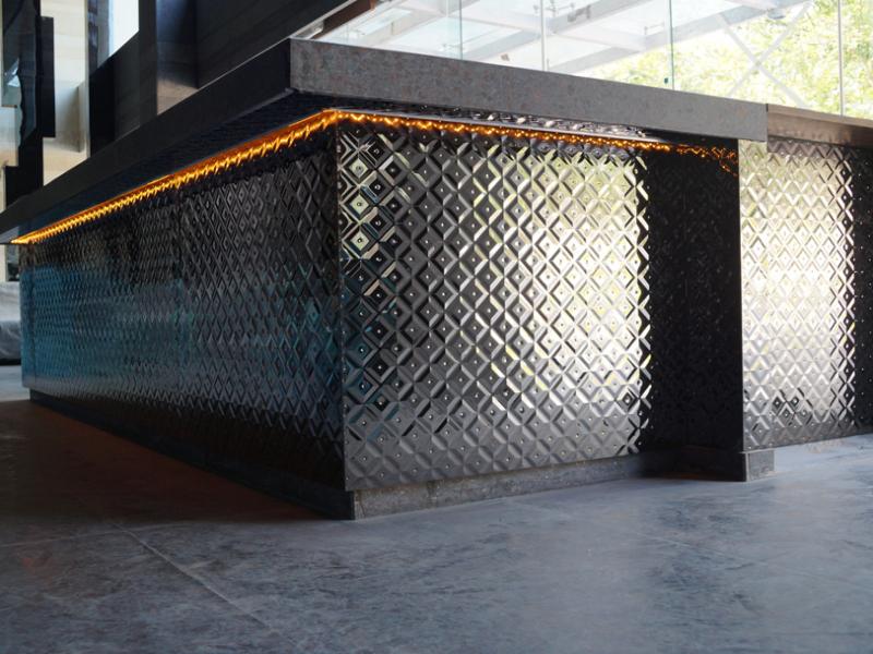 Bar Counter Cladding with PVD Black Stainless Steel Embosed sheets